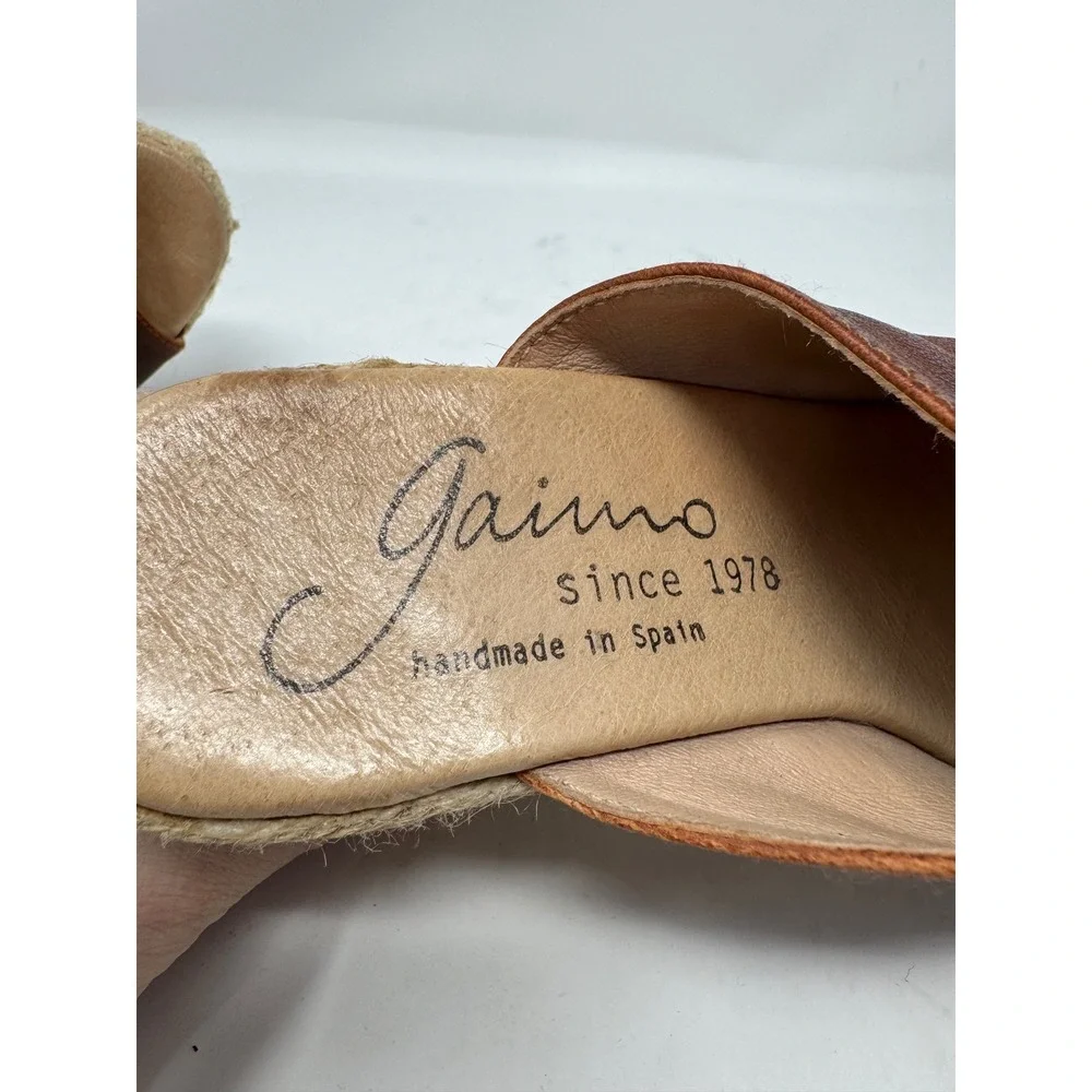 Gaimo Spain Brown Leather Espadrille Wedge Sandals Peep Toe Mules Women 38